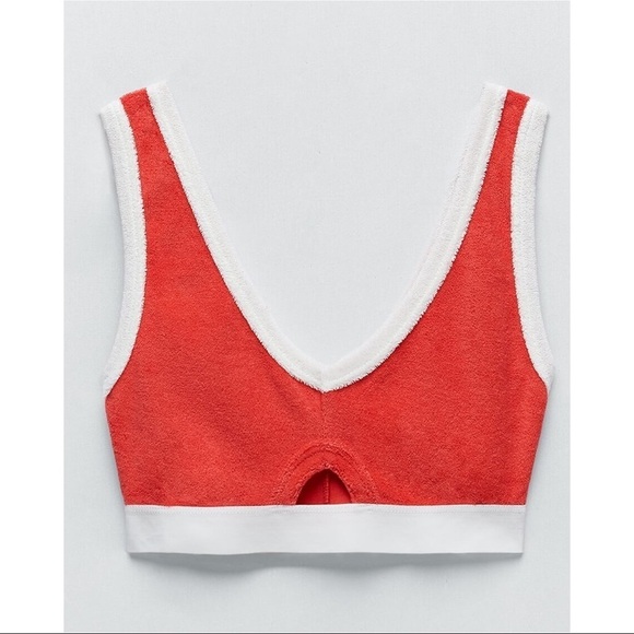 Nwt Zara Contrast Terry V-Neck Crop Top - Picture 3 of 7